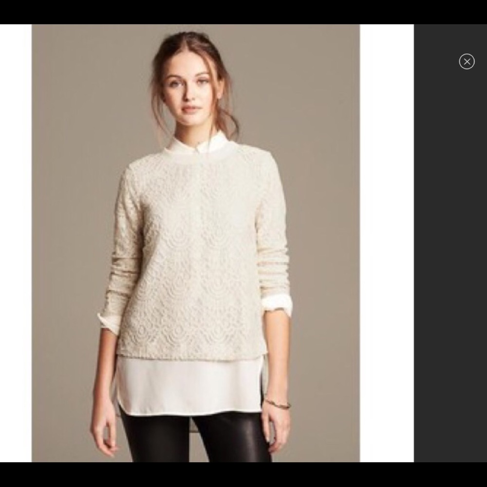 Banana Republic Ivory Lace Button Back Top w/Shirt